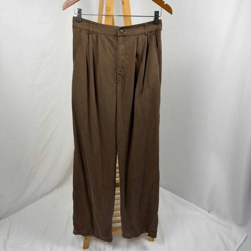 Reformation Brown High Rise Pleated Wide Leg Pants Women 6 Tencel Trousers
